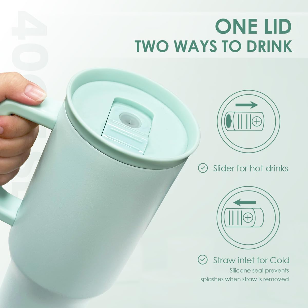 Mint 40oz Tumbler with Handle and Straw