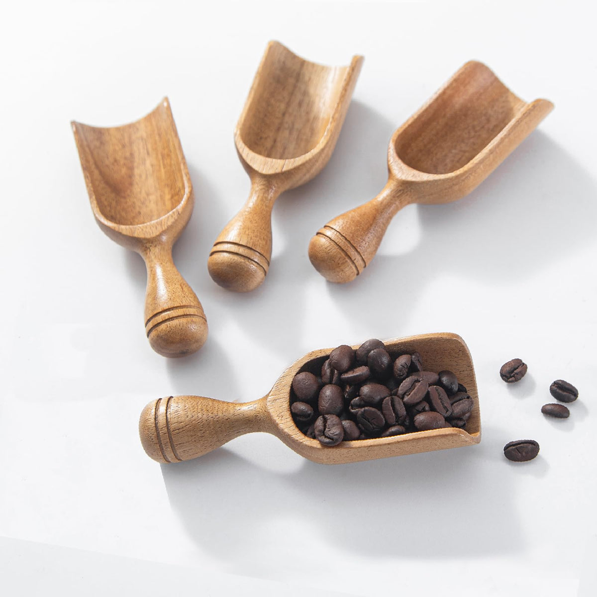Wooden Scoops for Canisters 4PCS Acacia Wooden Scoop for Jars Small Wood Scoops for Canisters Wooden Scoop for Ground Coffee Scoop for Seasoning Bath Salt Laundry Shovel (4 Count)