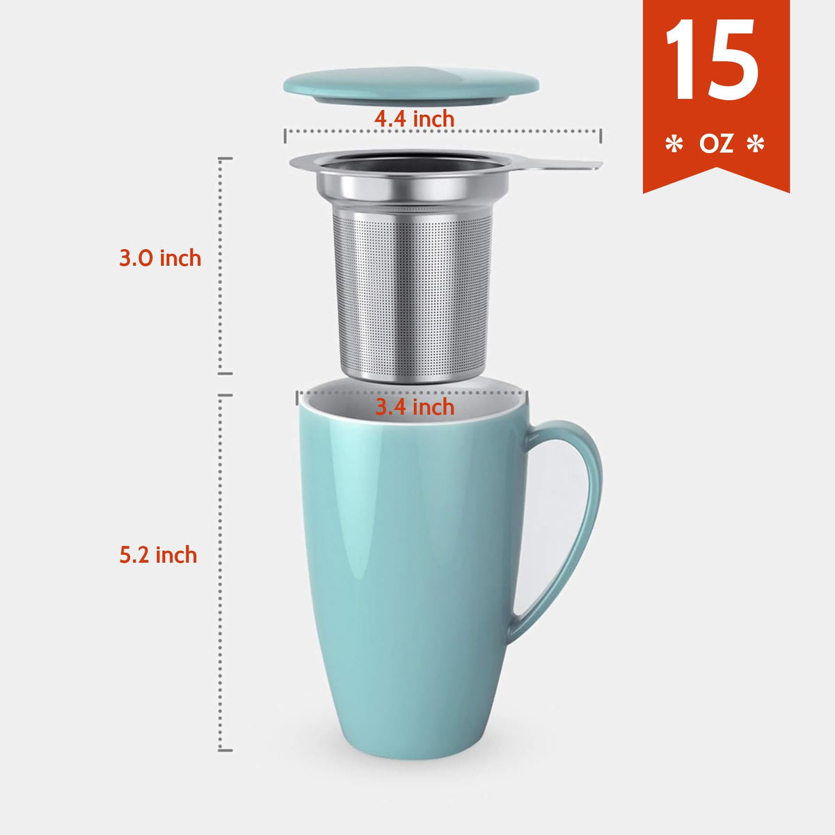 15oz Porcelain Tea Mug with Infuser and Lid