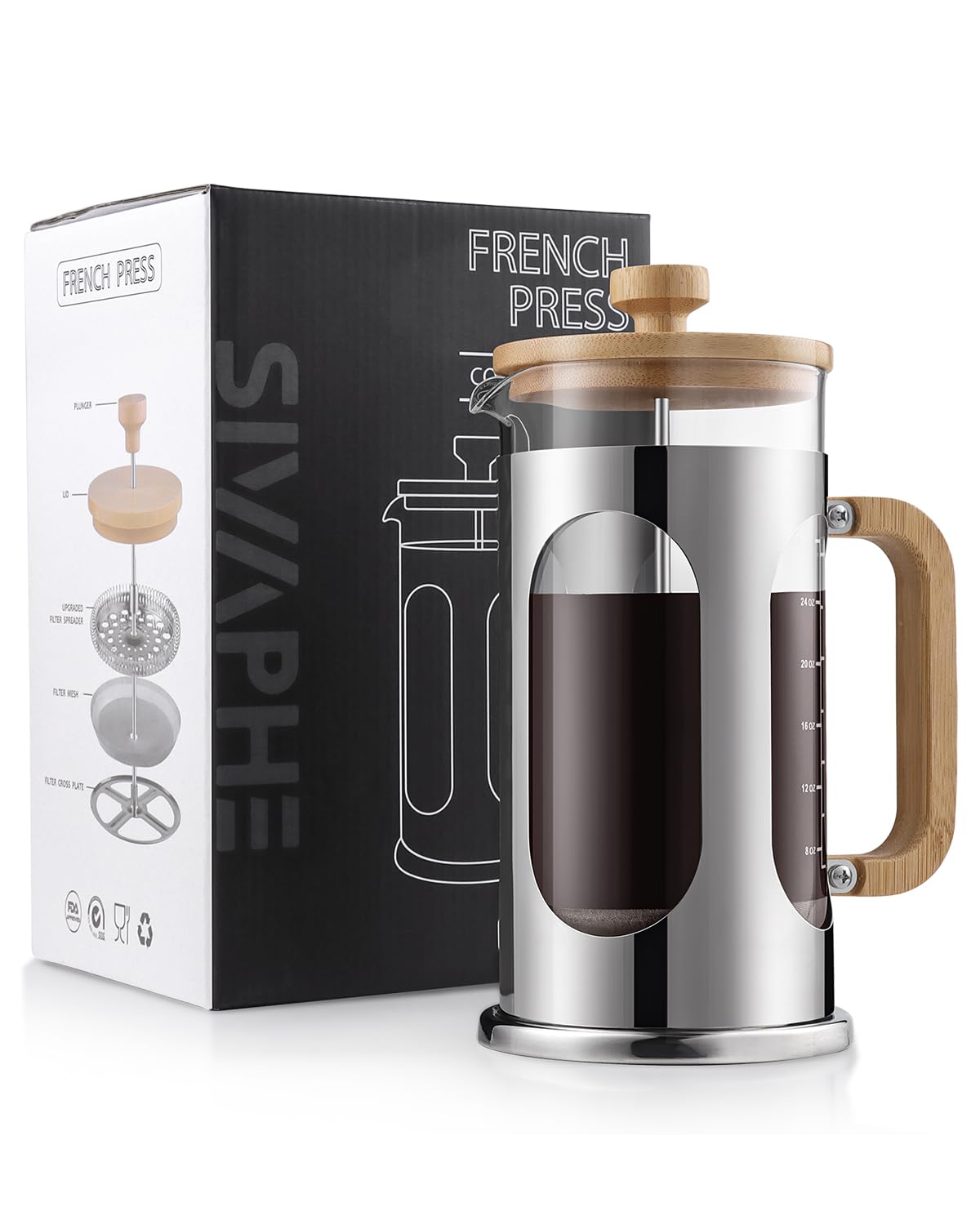 No Plastic French Press Coffee Maker 34 oz