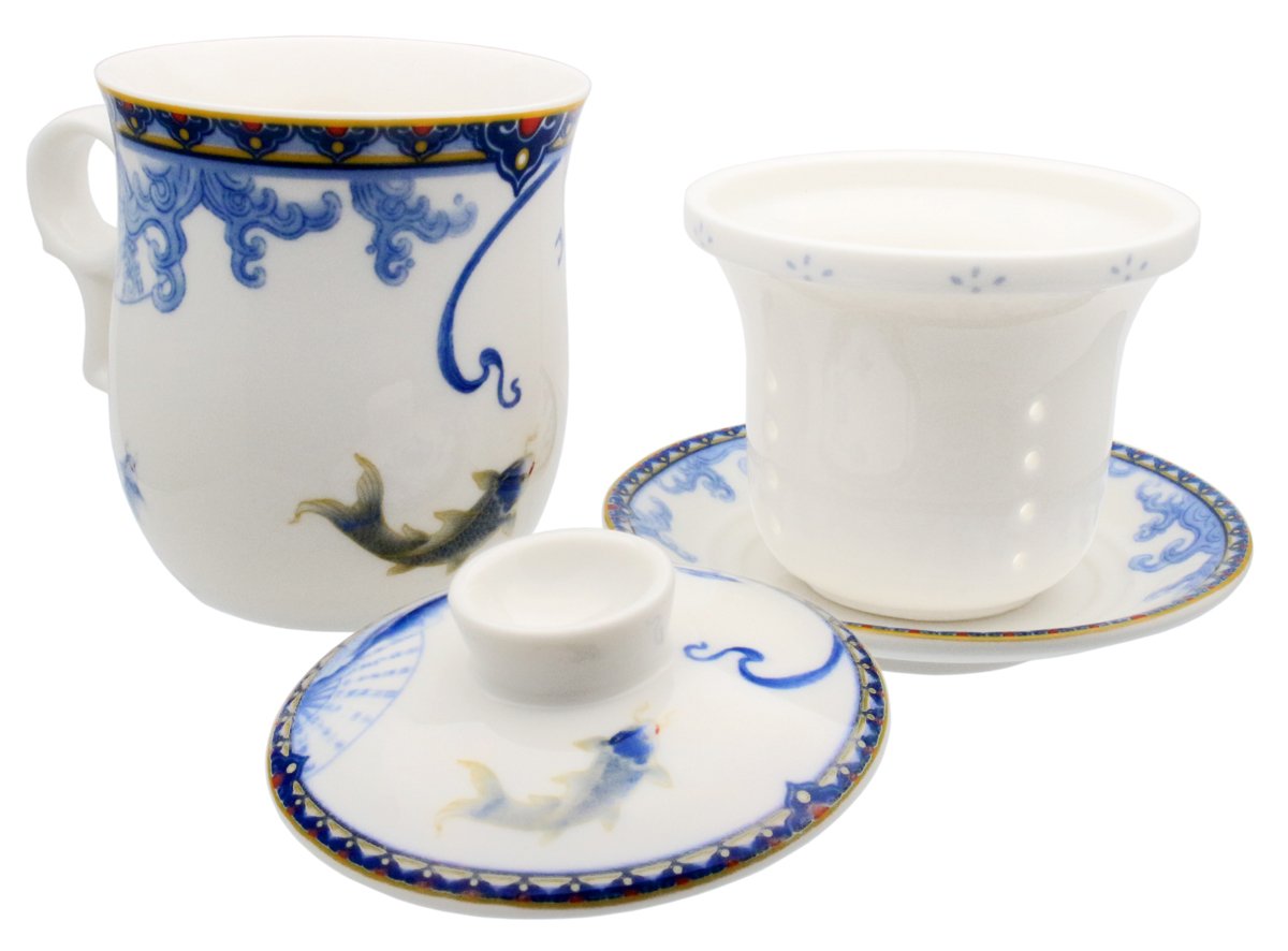 Porcelain Tea Cup with Infuser Lid and Saucer Sets
