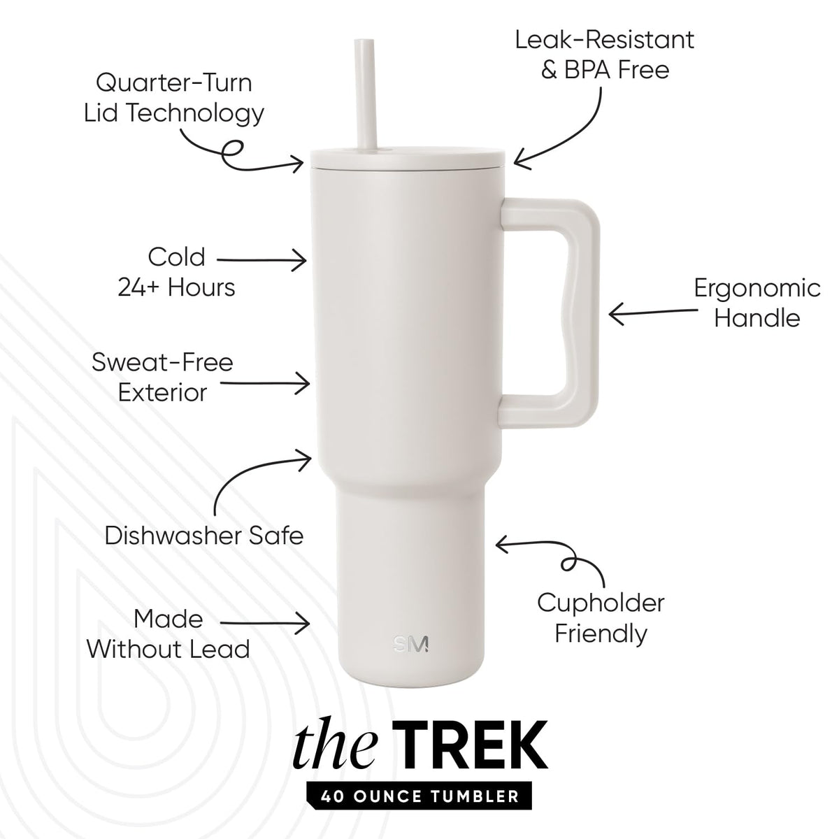 40 oz Trek Tumbler with Handle and Straw Lid