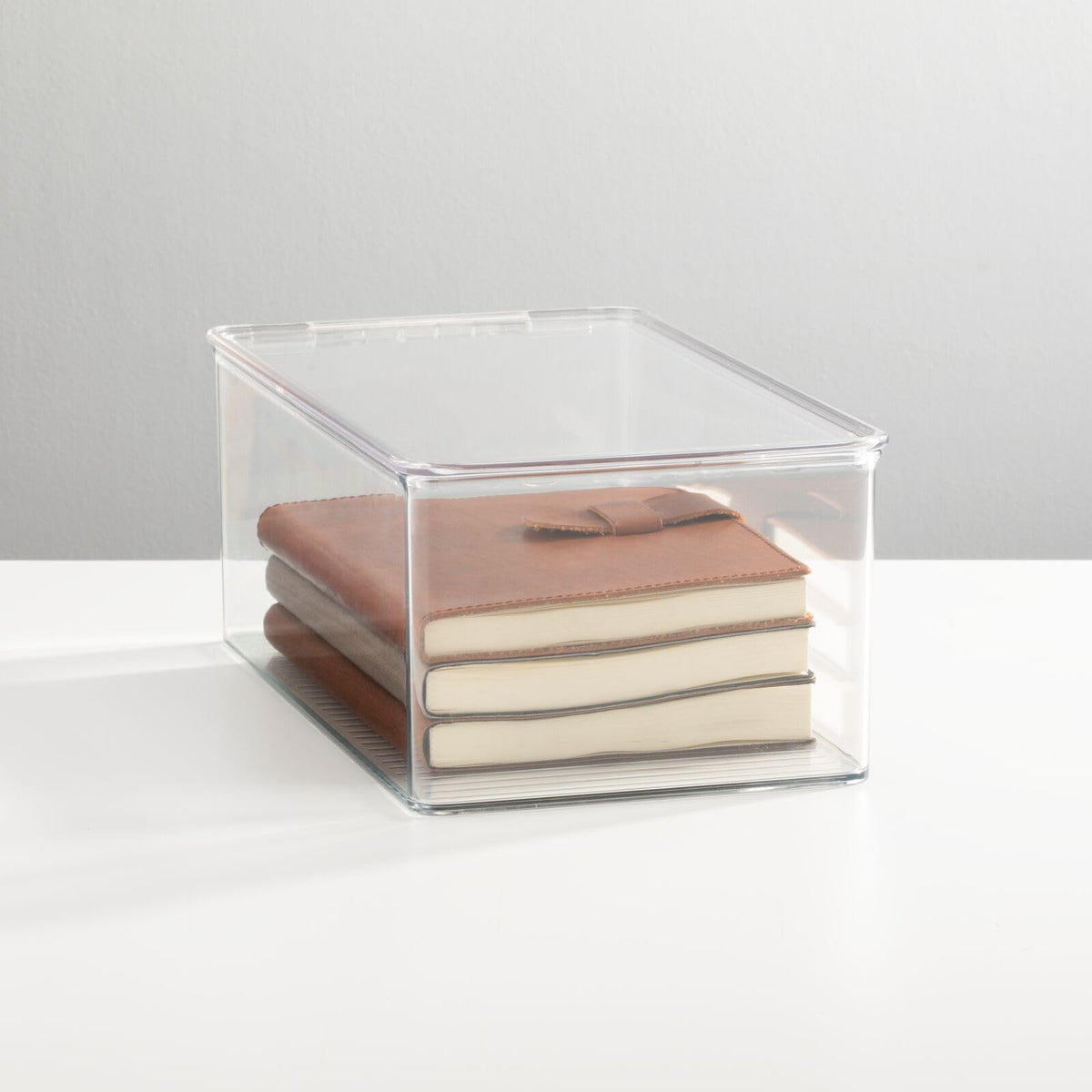 Plastic Stackable Home Office Storage Organizer Box with Hinge Lid