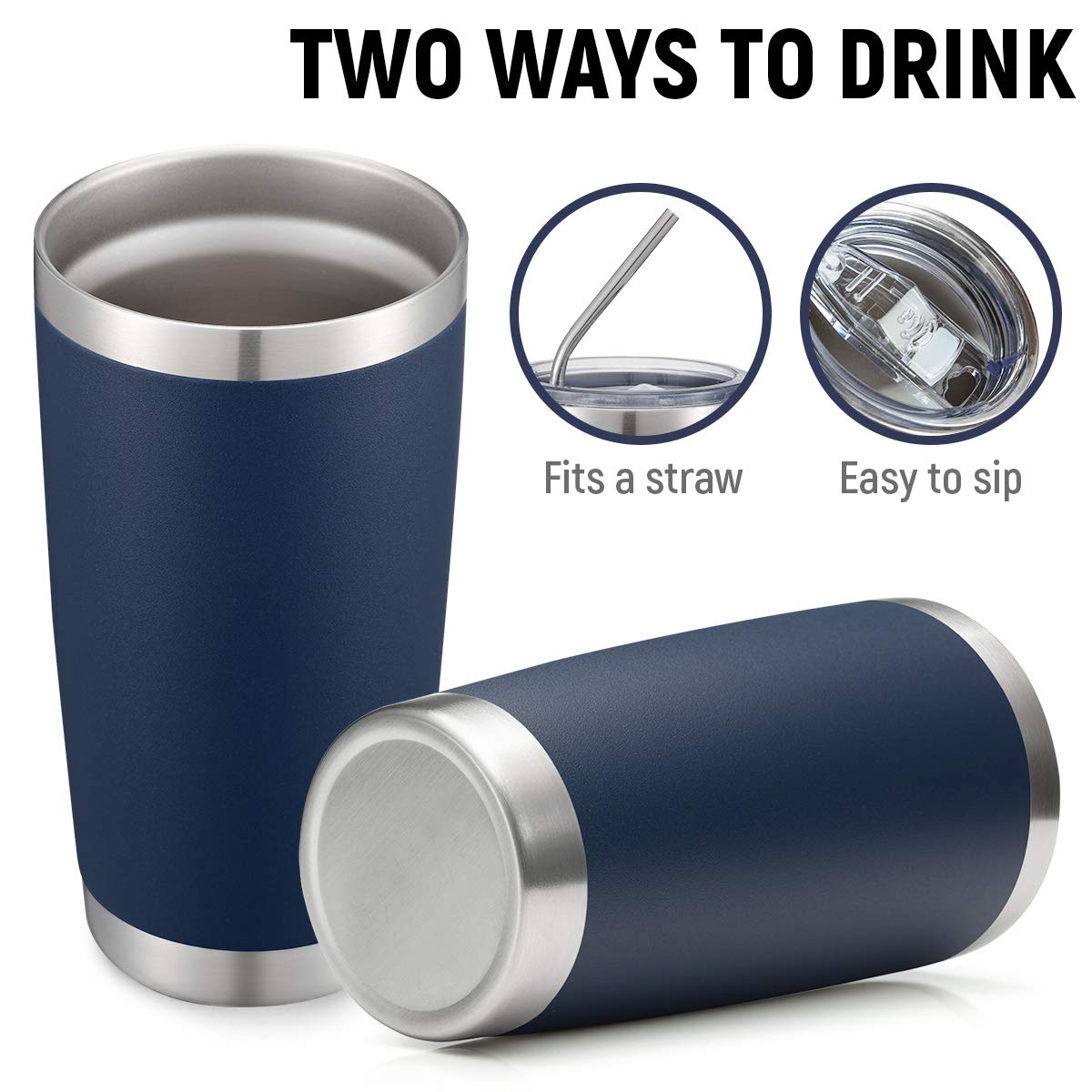 20oz 8Pack Double Wall Vacuum Insulated Coffee Travel Mug Stainless Steel Tumbler Bulk with Lid and Straw Durable Powder Coated Insulated Coffee Cup for Cold & Hot Drinks (8 Count)