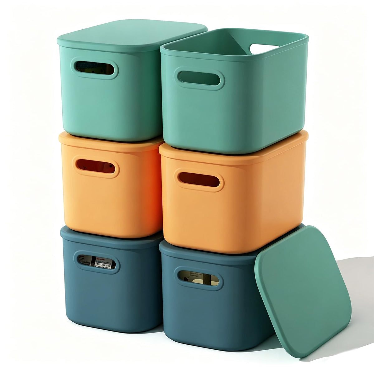6 Pack Colorful Storage Bins with Lids Stackable Storage Container for Organizing (6 Count)