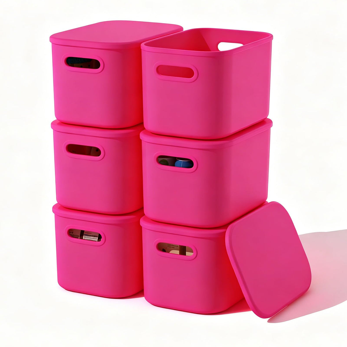 6 Pack Pink Storage Bins with Lids Stackable Storage Container for Organizing (6 Count)