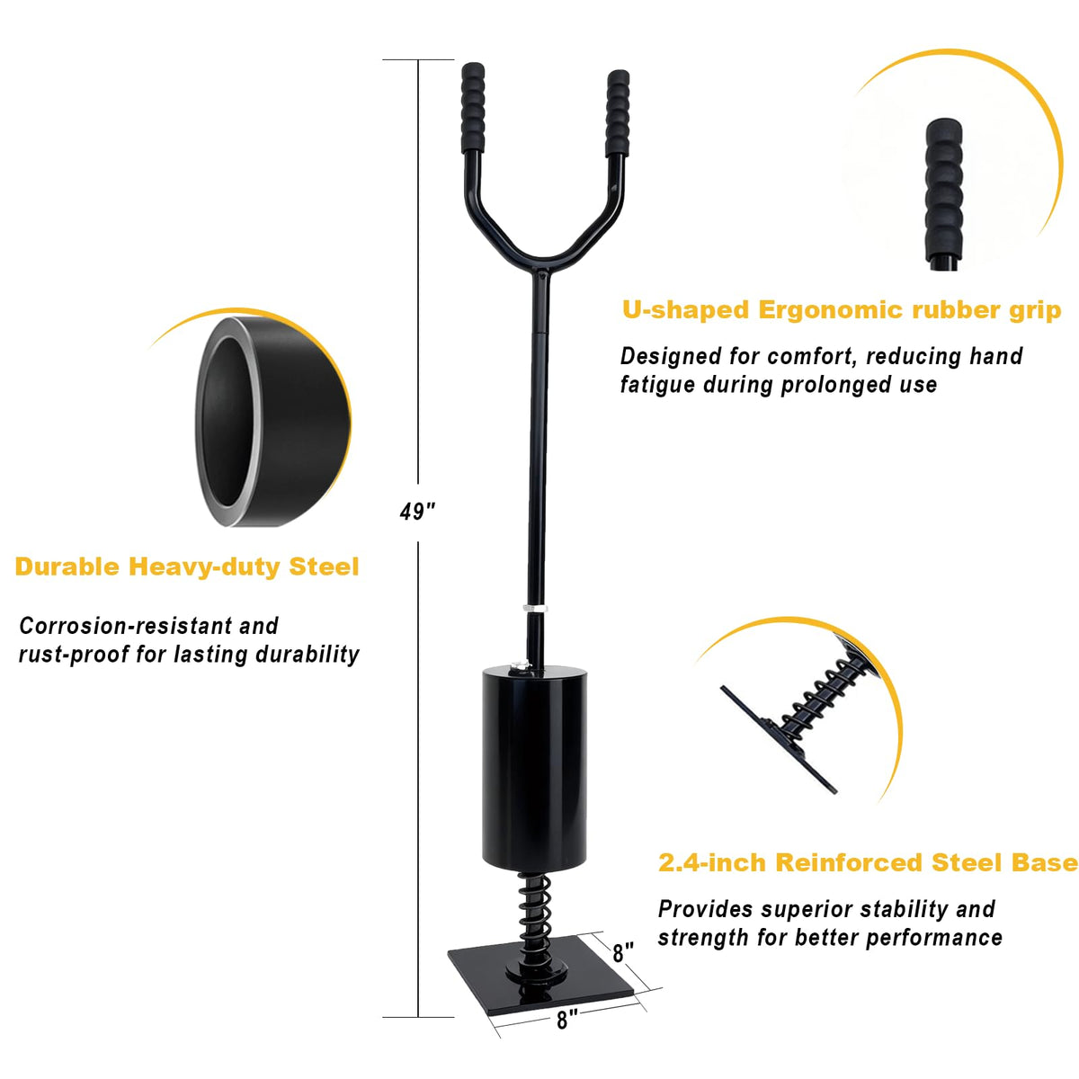 Heavy Duty Steel Tamper Tool 8"x8" with Shock Absorbing Spring