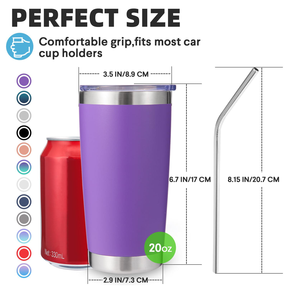 20oz Stainless Steel Tumbler with Lid and Straw