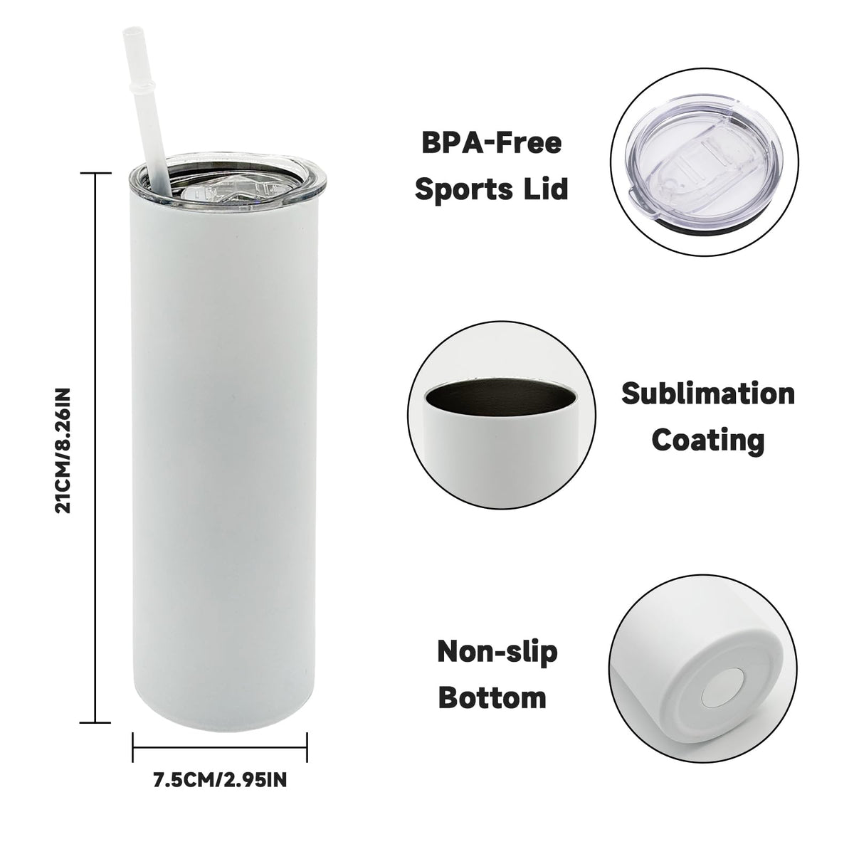20 oz Straight Sublimation Blank Tumblers Bulk (25 Count)