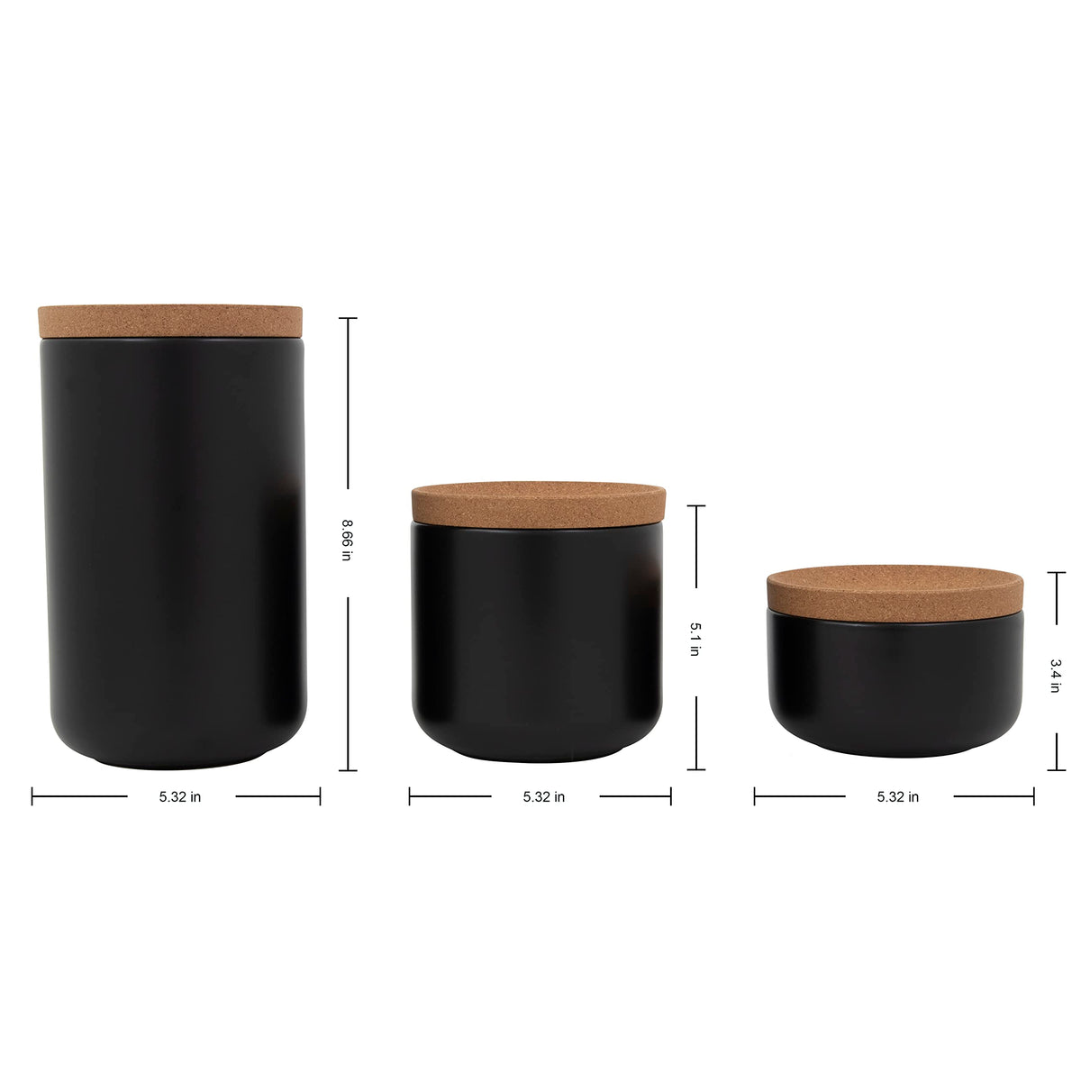 Ceramic and Cork Set of 3 Stackable Canisters