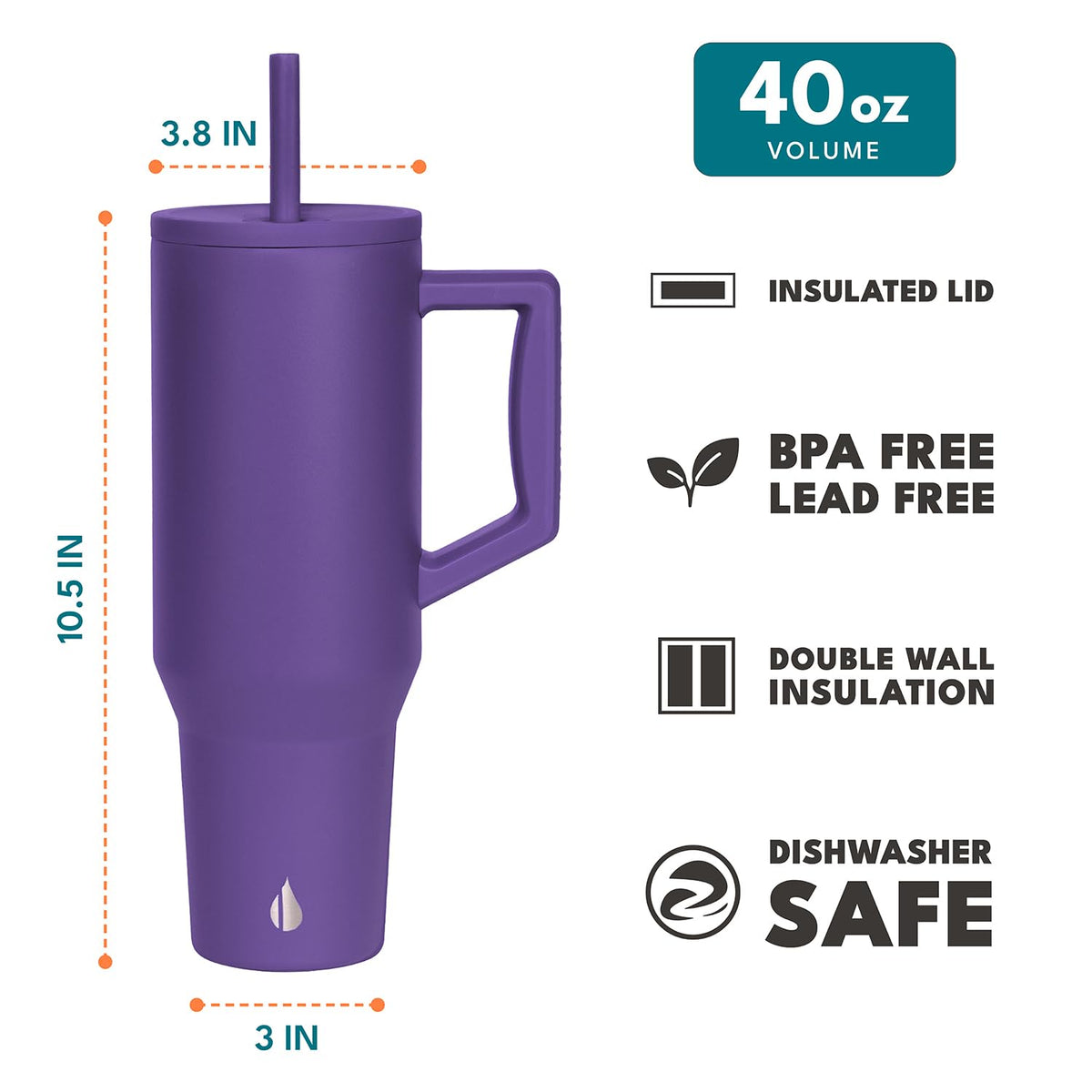 Spill Proof 40oz Insulated Tumbler with Handle & Straw Travel Mug