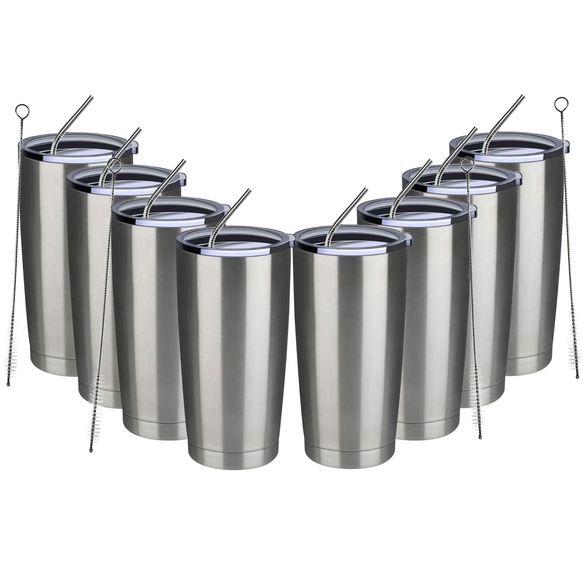 20oz Tumbler 8 Pack Double Wall Vacuum Insulated Travel Mug Bulk (8 Count)