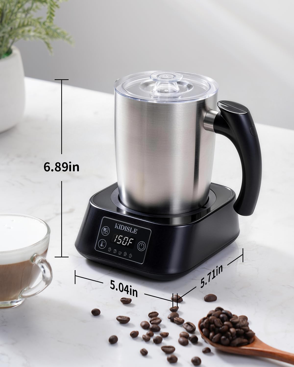 5-in-1 Milk Frother and Steamer, 17oz Detachable Stainless Steel Jug, 4 Adjustable Temperatures 130°F-160°F, Hot & Cold Foam Maker, Hot Chocolate Maker, Dishwasher Safe