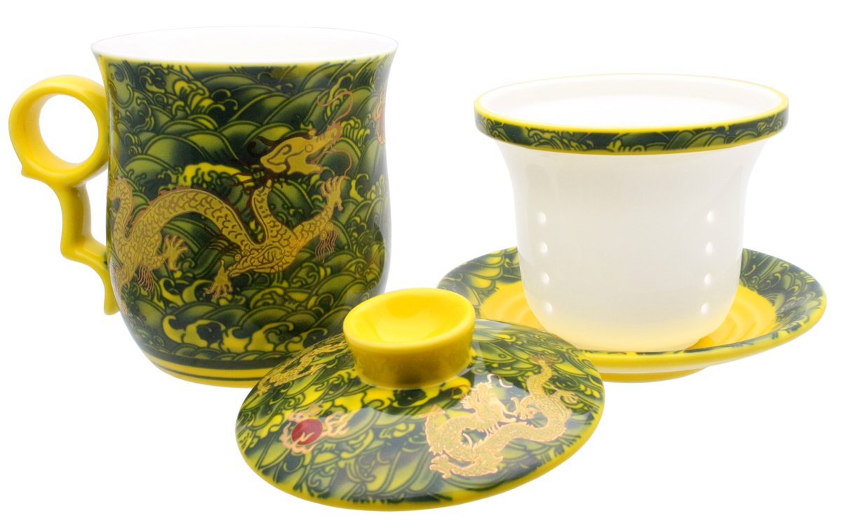 Porcelain Tea Cup with Lid and Saucer Infuser Sets