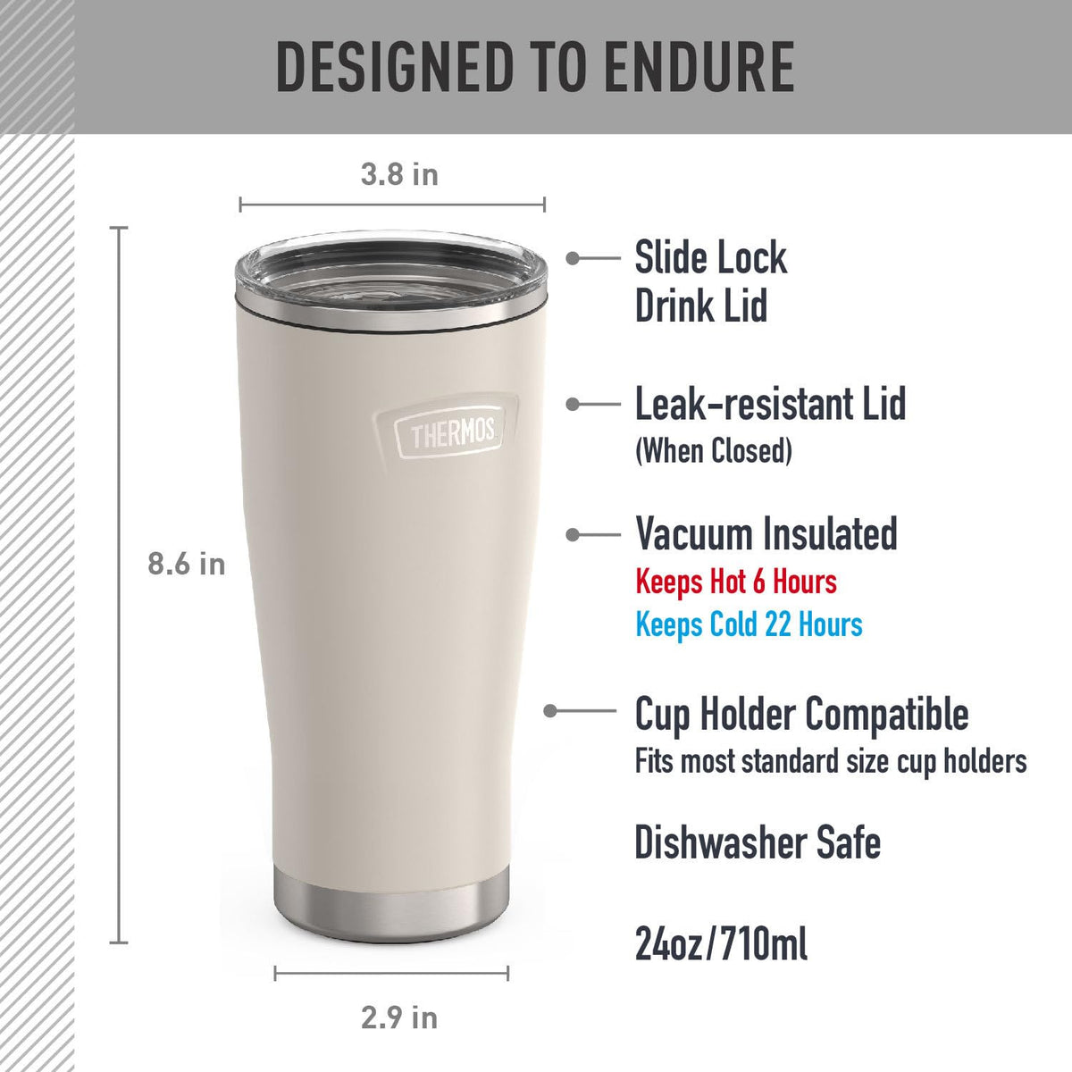 Icon Series 24oz Stainless Steel Tumbler with Slide Lock Lid