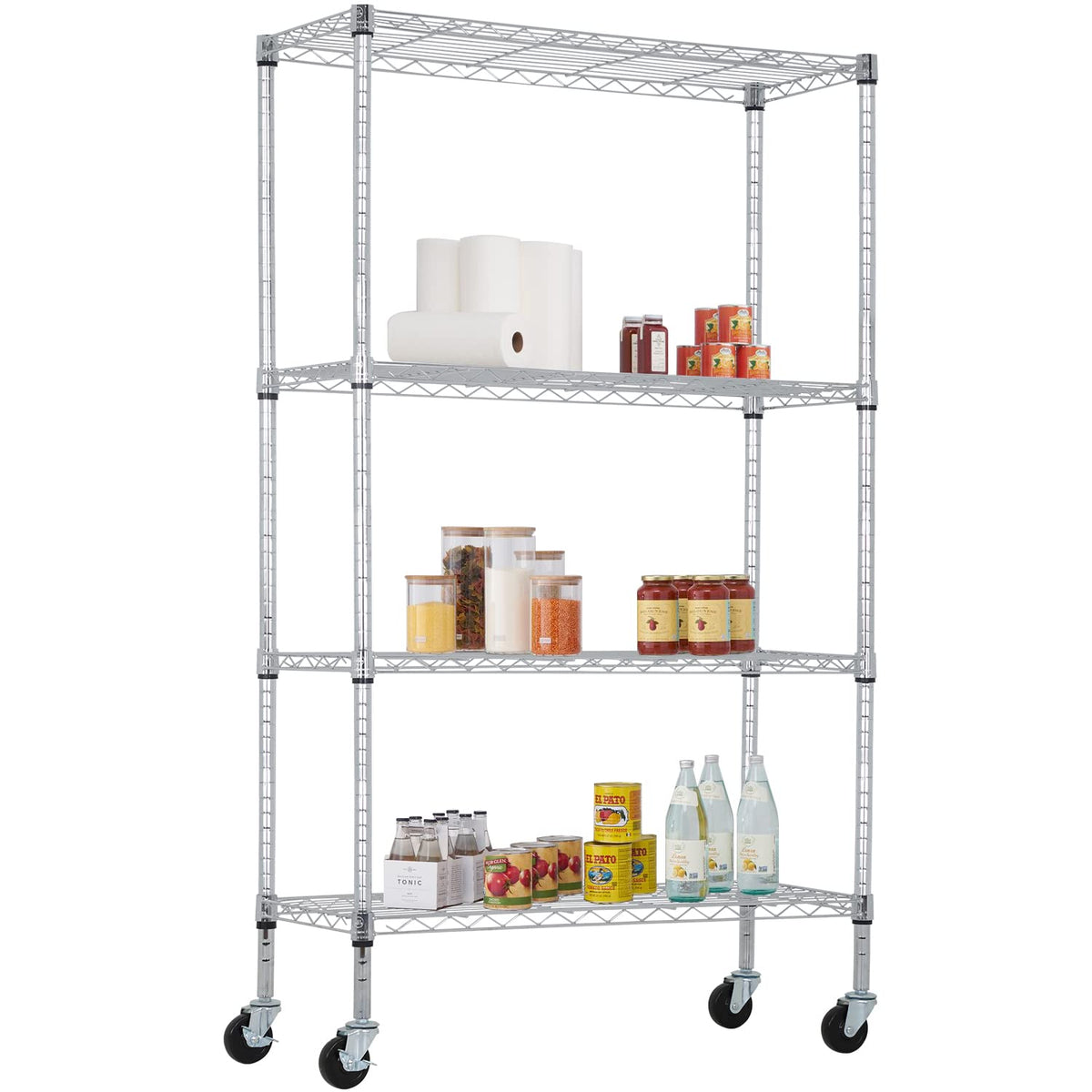 4 Tier Wire Shelving Storage Shelves Adjustable NSF Wire Shelf Heavy Duty Storage Shelving Unit on 3” Wheel Casters Commercial Metal Wire Rack 36L x 14W x 62H (4 Count)