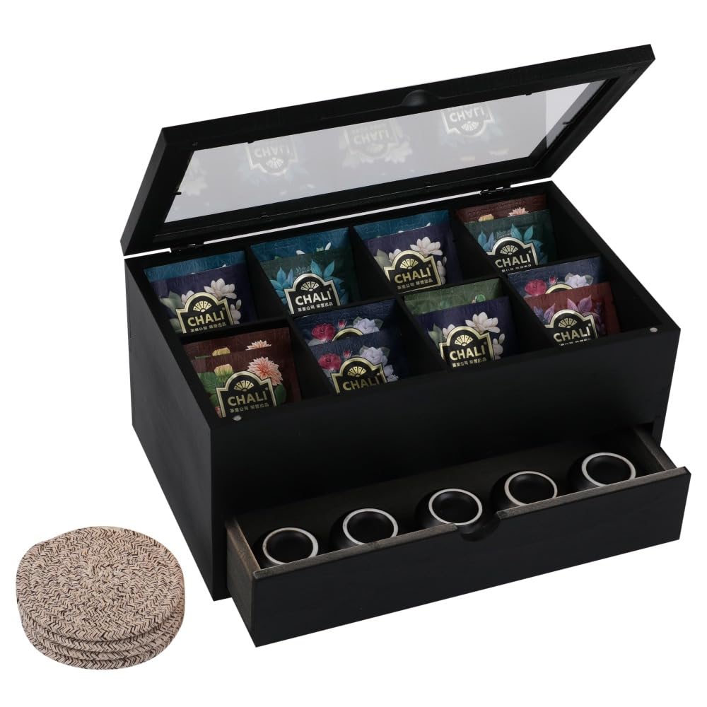 Tea Organizers with Drawer Wooden Tea Box