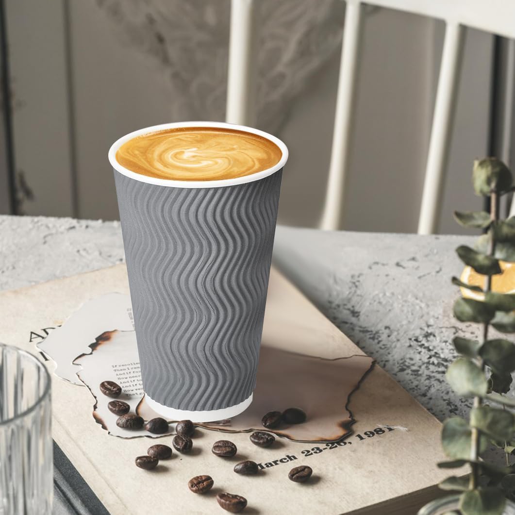 500 Pack 16 oz Paper Coffee Cups with Lids Disposable for Hot Drink (500 Count)