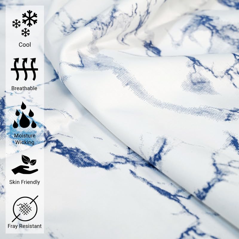 100% Cotton Carrara Marble Print King Pillowcases 400TC Blue (2 Count)