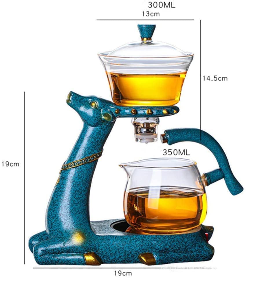 Heat resistant Kungfu Glass Tea Set with Heater Attract Water Diversion Rotating Cover Bowl Lazy Semi