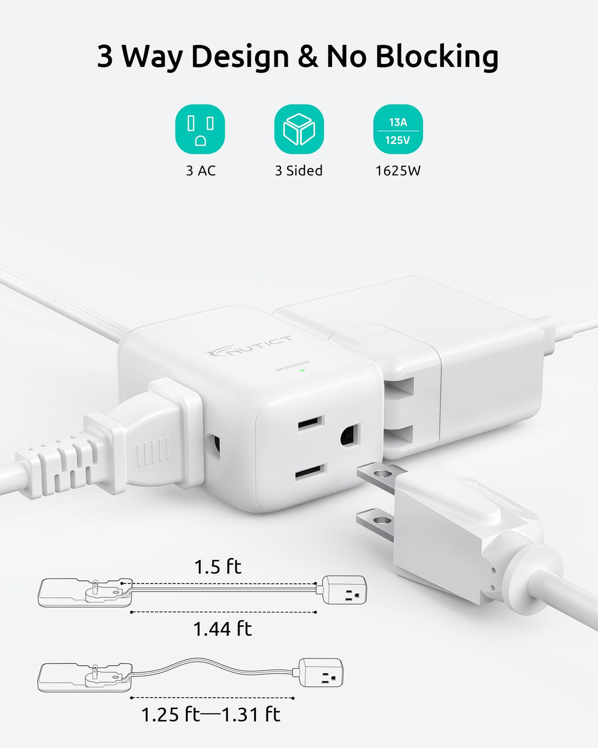 1.5FT Short Two Prong Extension Cord