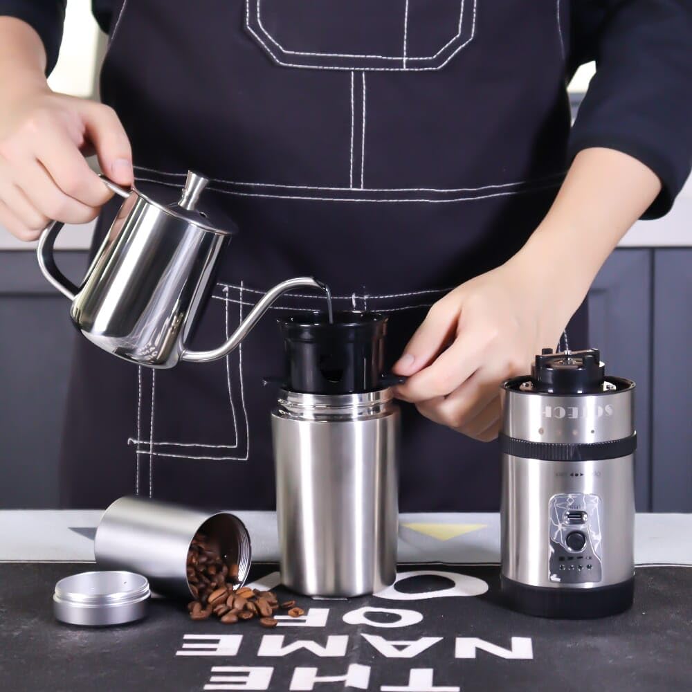 Coffee Maker Set Outdoor Camping Coffee Maker Set 3 in 1 Grinder Kit with Stainless Steel Electric Bean Grinder 350ml kettle Travel Coffee Kit Coffee Dripper Set