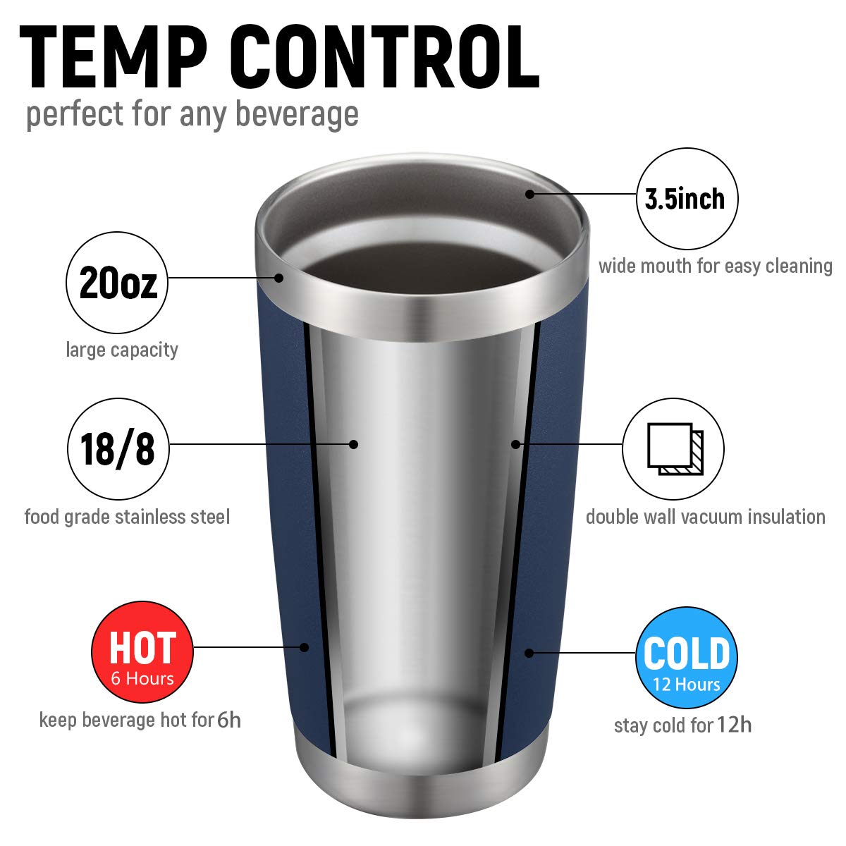 20oz 8Pack Double Wall Vacuum Insulated Coffee Travel Mug Stainless Steel Tumbler Bulk with Lid and Straw Durable Powder Coated Insulated Coffee Cup for Cold & Hot Drinks (8 Count)