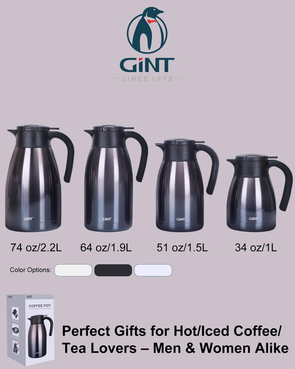 51Oz Stainless Steel Thermal Coffee Carafe with Lid