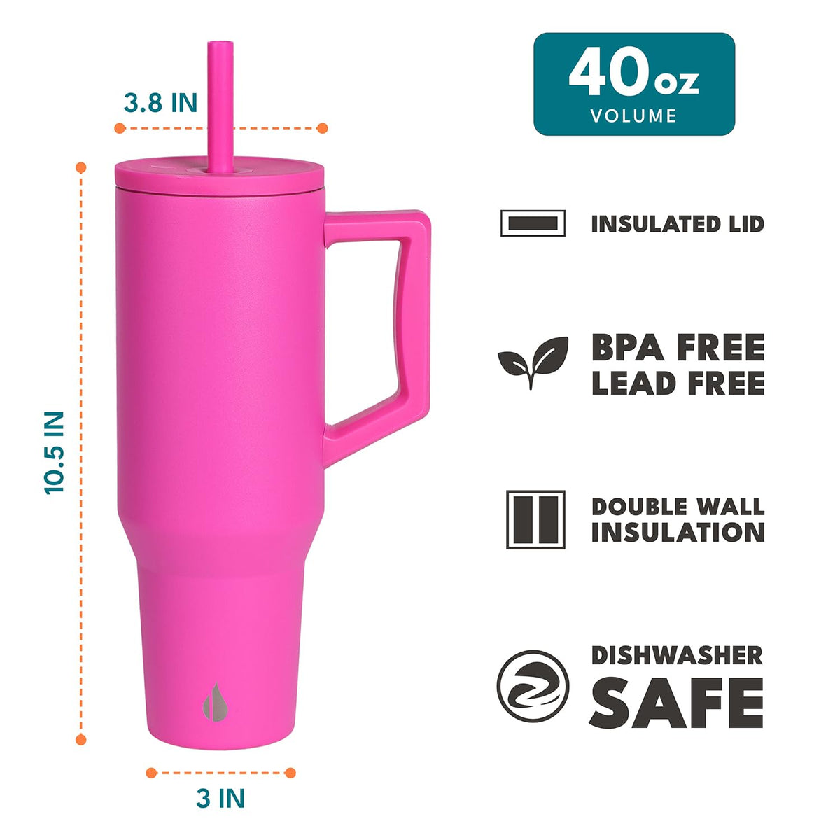 Spill Proof 40oz Insulated Tumbler with Handle & Straw Travel Mug
