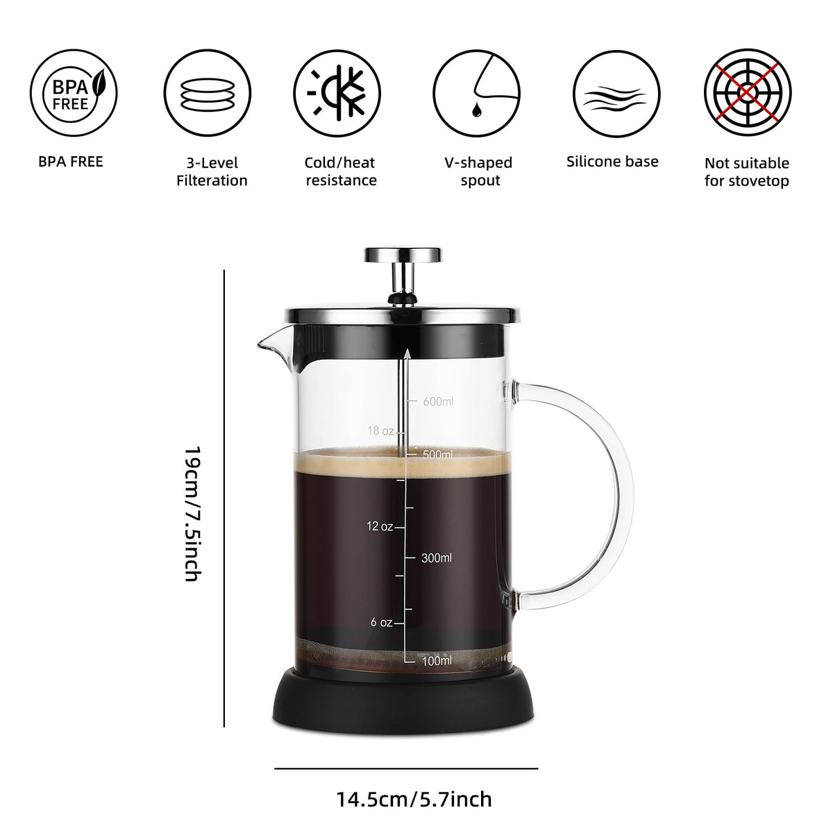 French Press Coffee Maker 600ML