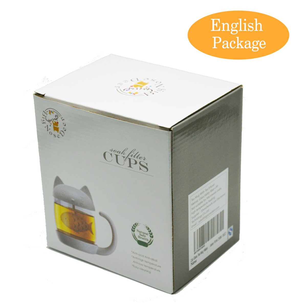 Cat Tea Cup Cute Mug Glass Pot with Fish Infuser for Loose Leaf Tea