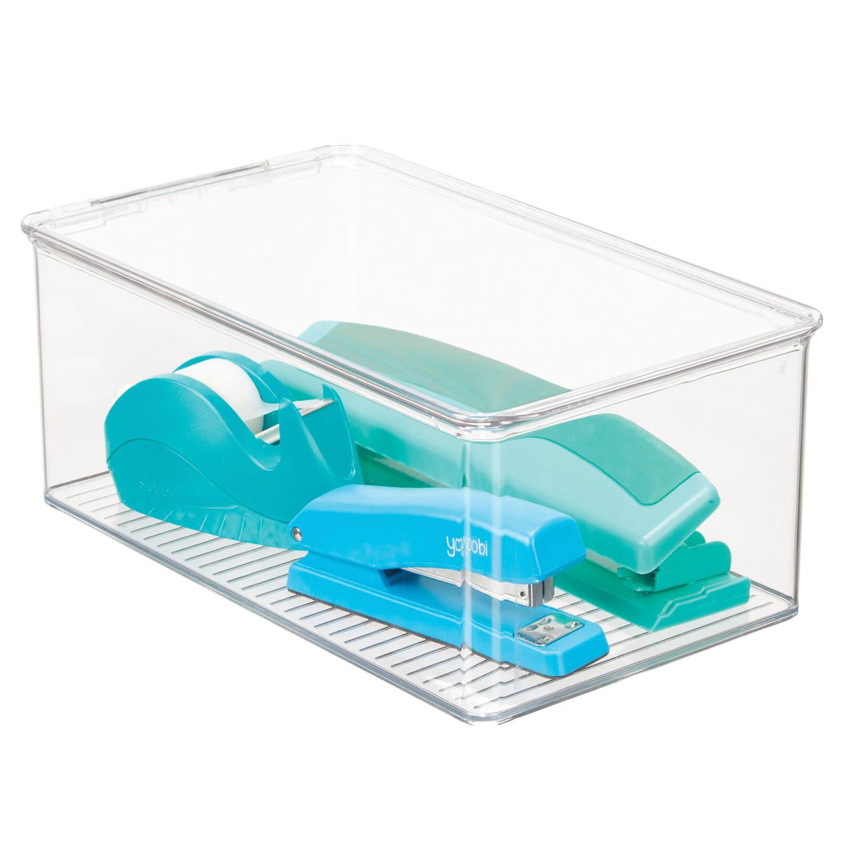 Plastic Stackable Home Office Storage Organizer Box with Hinge Lid