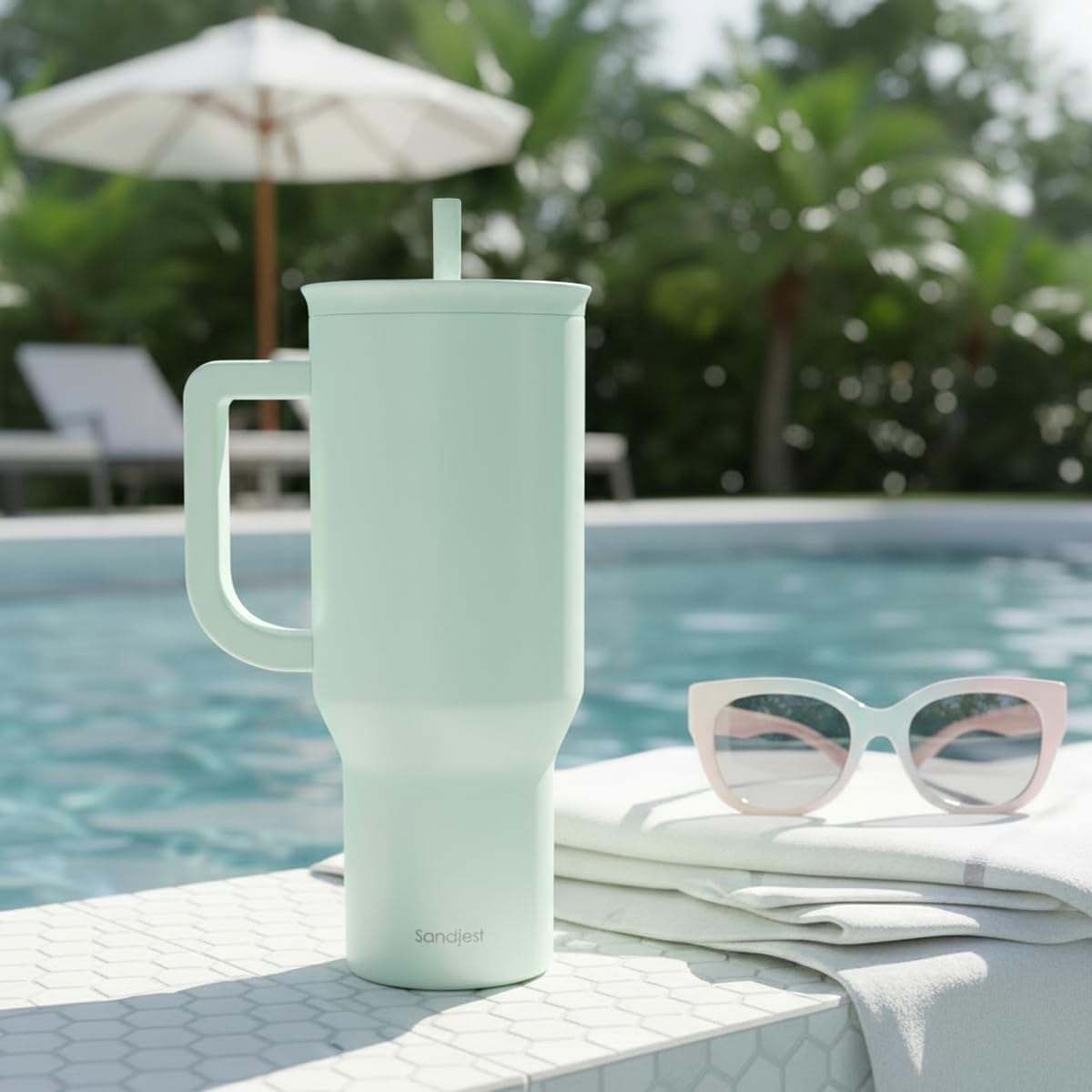 Mint 40oz Tumbler with Handle and Straw