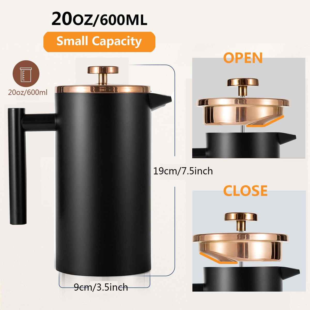 Small French Press Coffee Maker 600ml