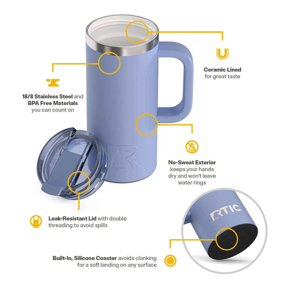 16oz Road Trip Travel Mug with Lid and Handle