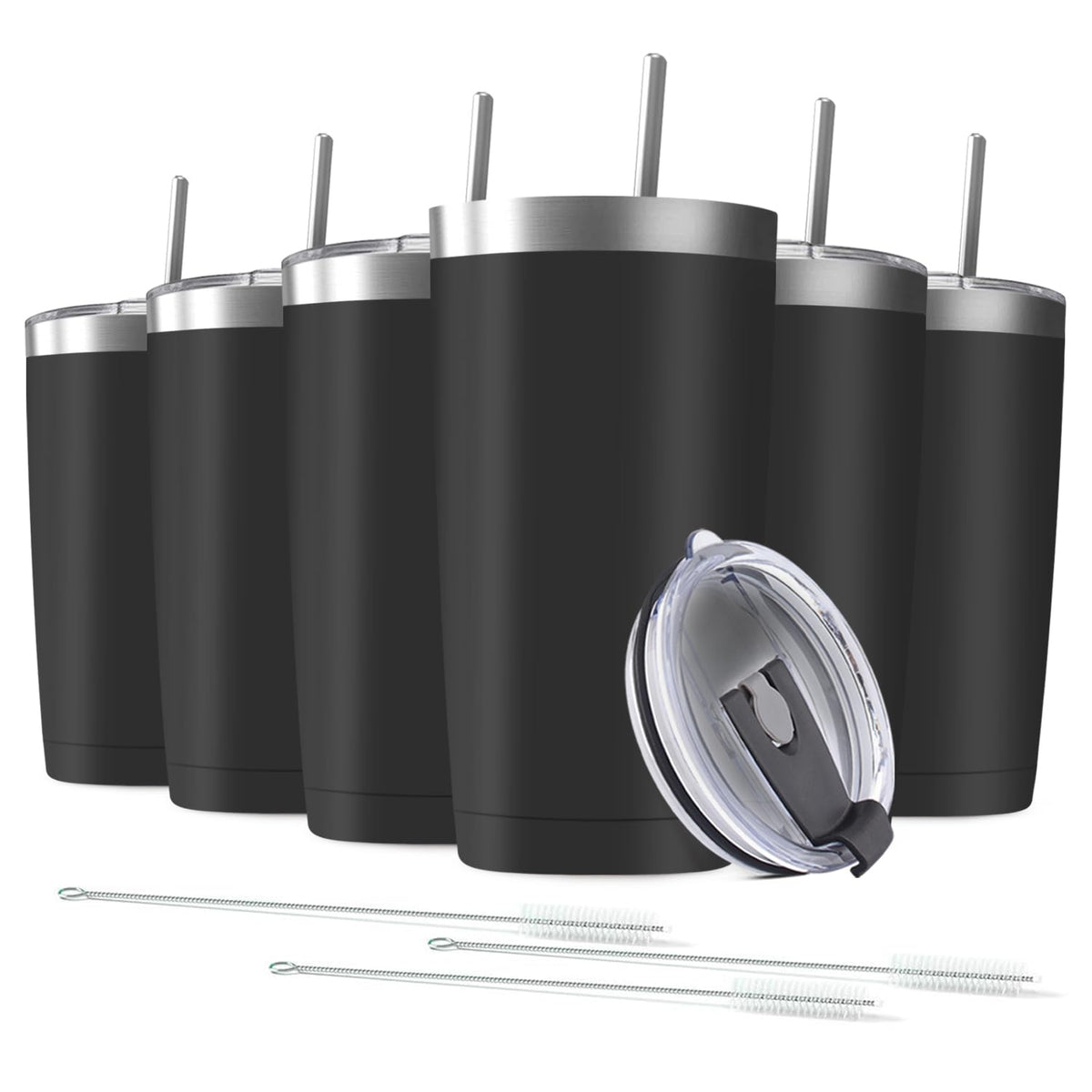 6 Pack 20 oz Stainless Steel Insulated Tumbler with Straw and Lid (6 Count)
