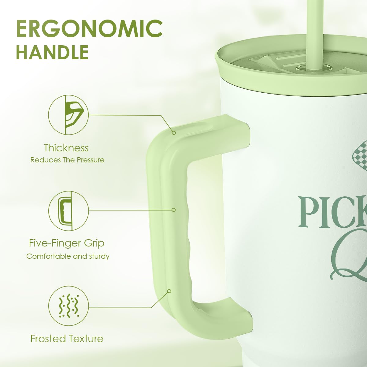 Pickleball 40oz Tumbler With Handle and Straw