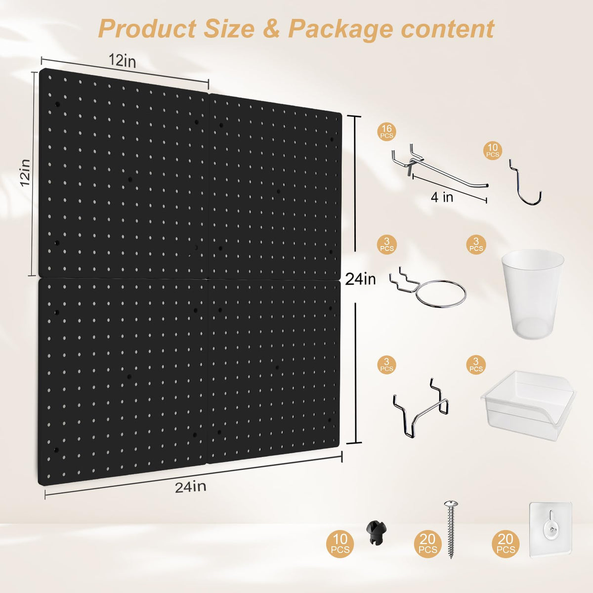 Modular Plastic Peg Board Wall Organizer Kit (4 Count)