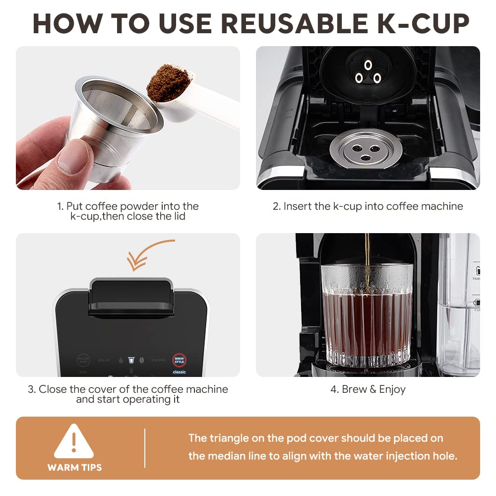 Stainless Steel Reusable Ninja K Cups Pods Compatible with Ninja CFP201 CFP301 Dual Brew Pro Machine 3 Hole Refillable Coffee Pods Permanent K Cups Filters Coffee Accessories (2 Count)