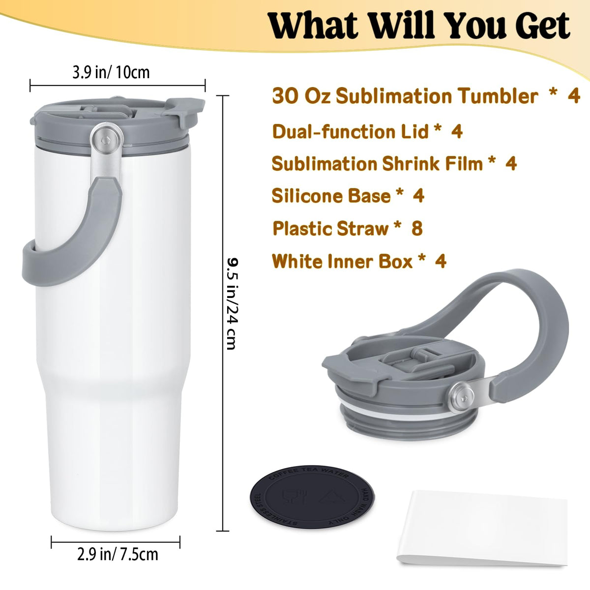 4 Pack 30oz Sublimation Tumbler with Handle (4 Count)