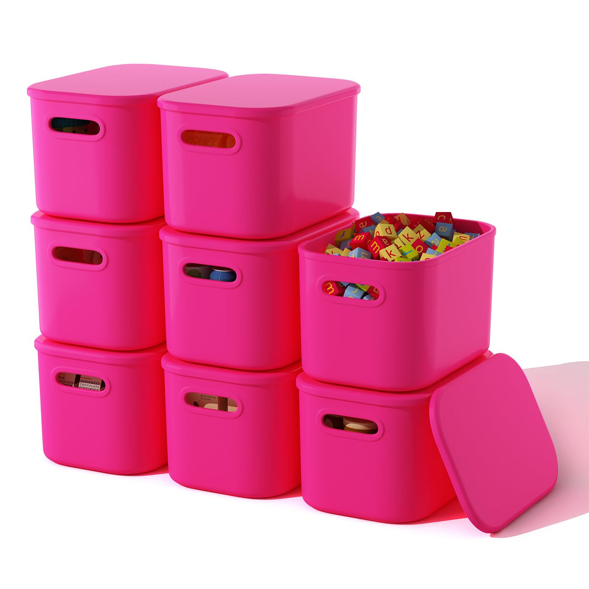 8 Pack Pink Storage Bins with Lids Stackable Storage Container for Organizing (8 Count)