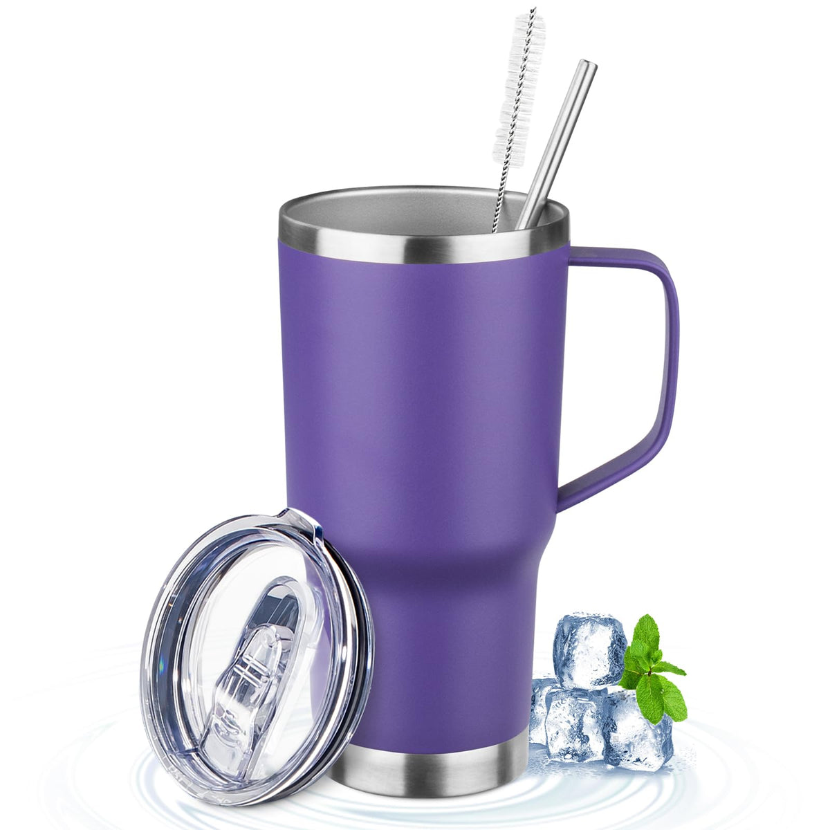 20oz Insulated Tumbler with Handle Stainless Steel Travel Coffee Mug with Lid and Straw Double Wall Vacuum Leak