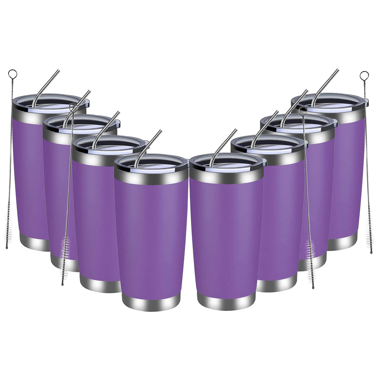 20oz Tumbler 8 Pack Double Wall Vacuum Insulated Travel Mug Bulk (8 Count)