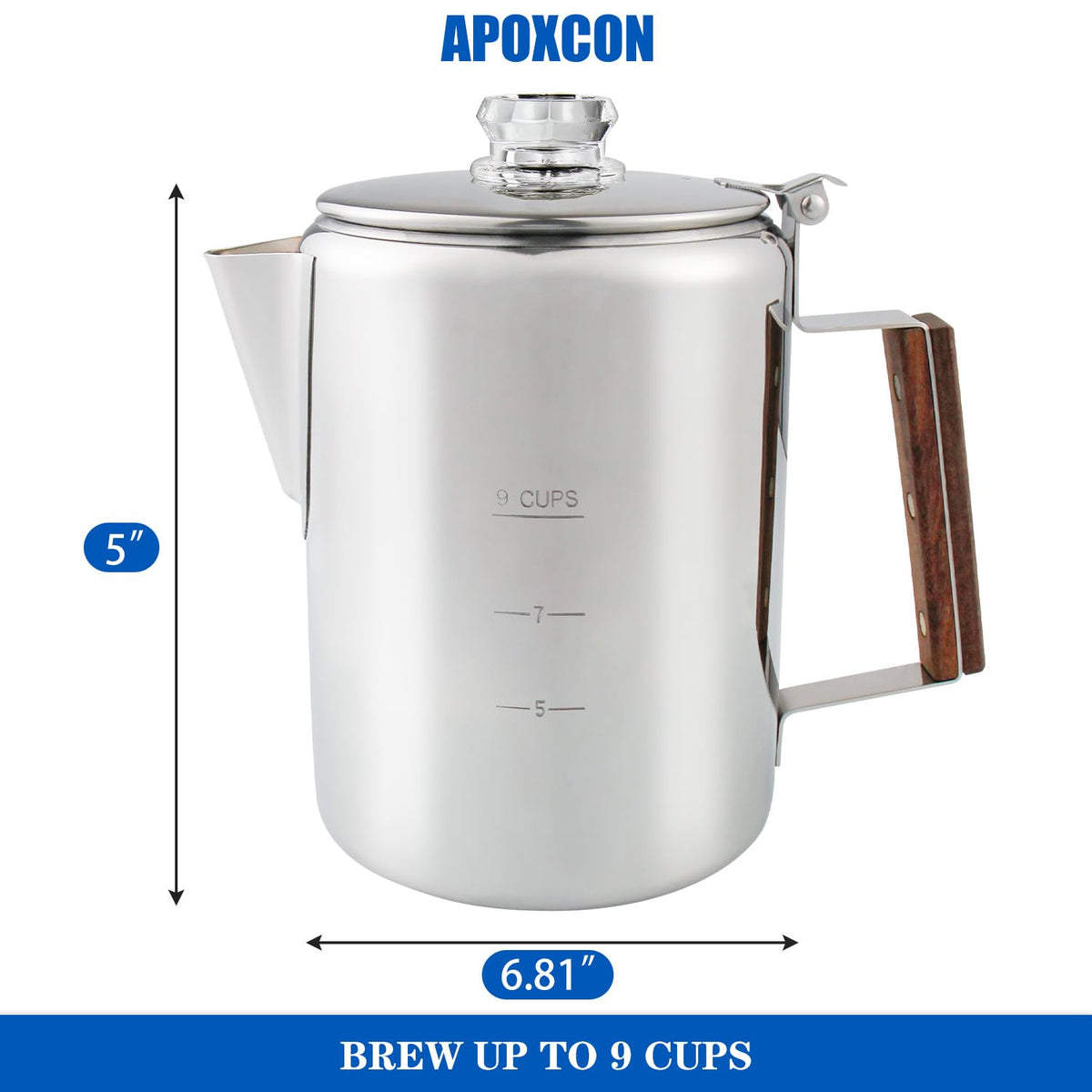 Coffee Percolator Camping Coffee Pot Stainless Steel with Glass Knob Using on any Stovetop (9 Count)
