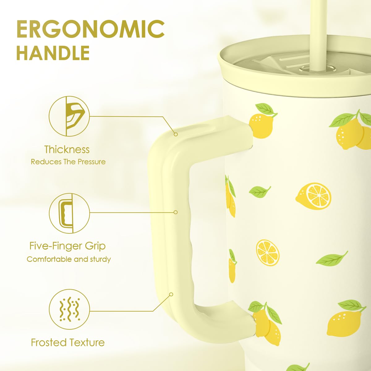 Lemon 40oz Tumbler with Handle and Straw