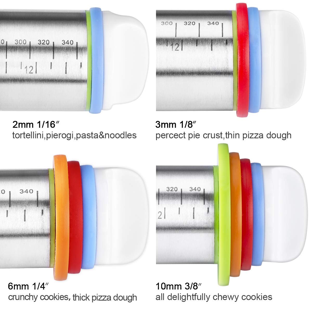 Stainless Steel Rolling Pin & Baking Mat Set with Adjustable Thickness Ring