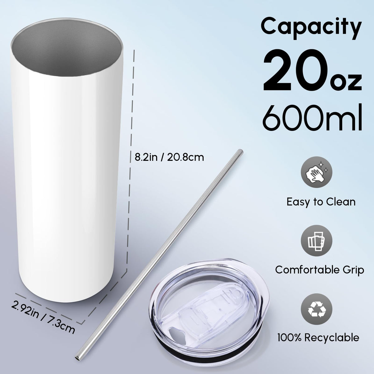 4 Pack Skinny Sublimation Tumblers with Lid and Straw