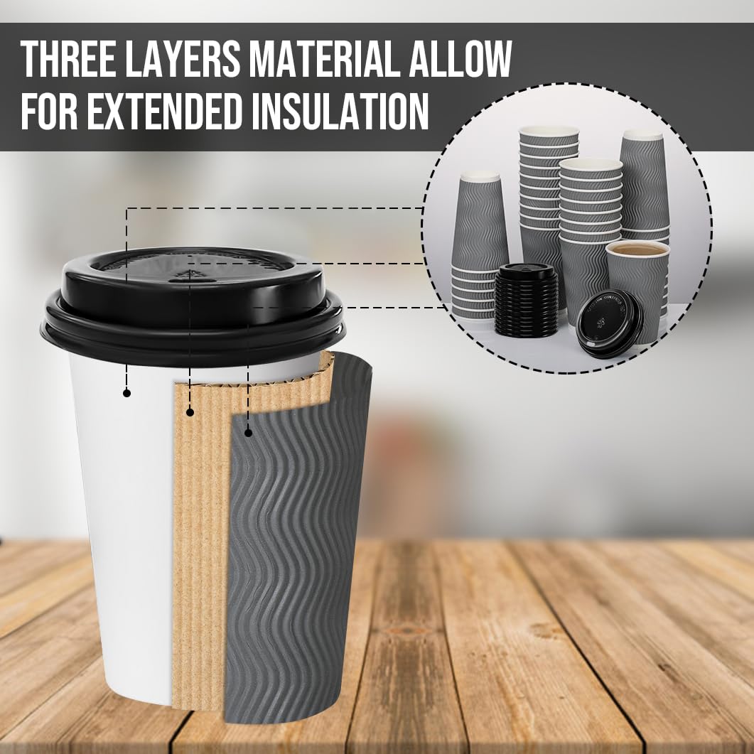 500 Pack 16 oz Paper Coffee Cups with Lids Disposable for Hot Drink (500 Count)