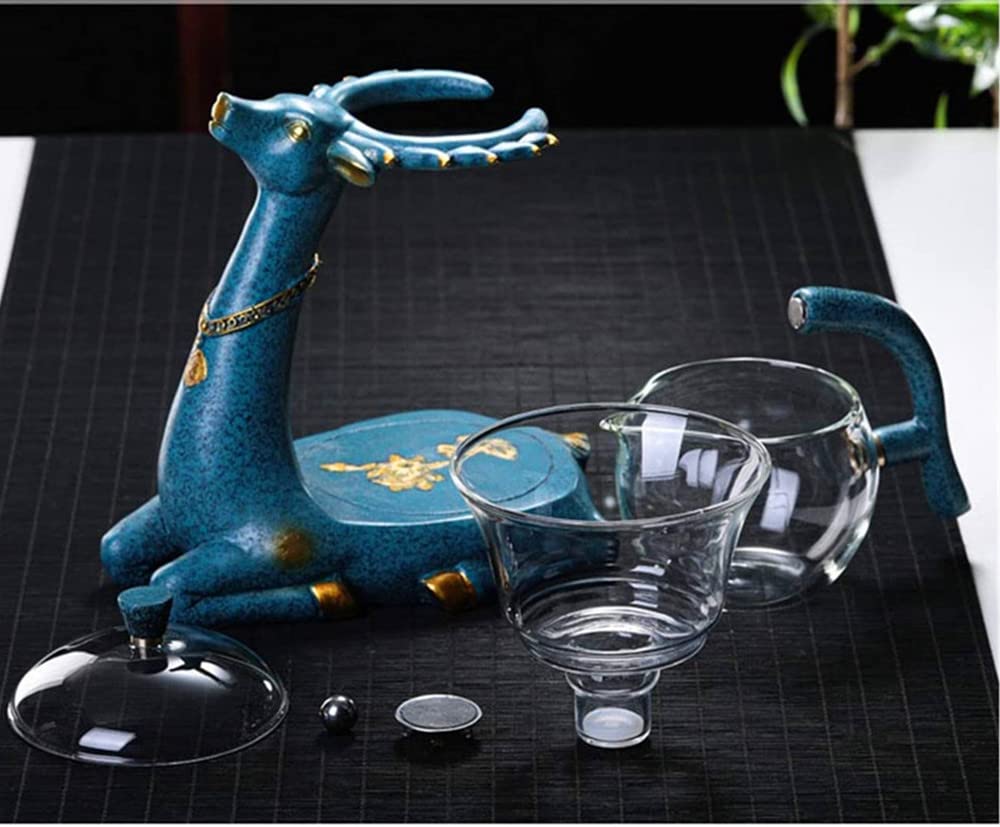 Heat resistant Kungfu Glass Tea Set with Heater Attract Water Diversion Rotating Cover Bowl Lazy Semi