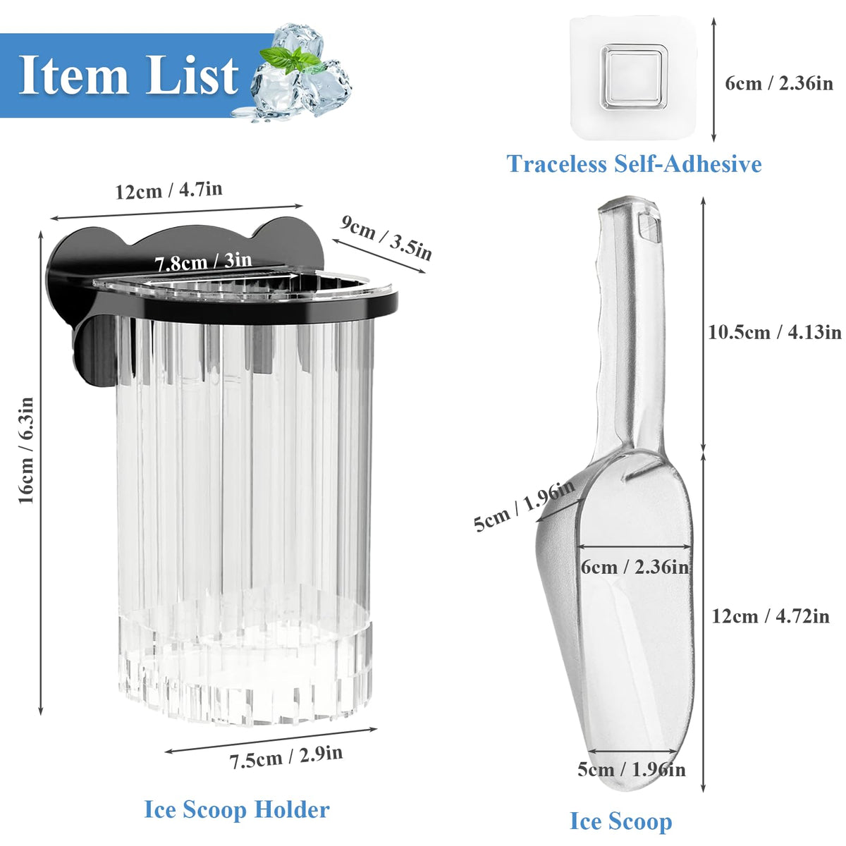 Plastic Ice Scoop with Holder for Freezer Kitchen Countertop Ice Maker